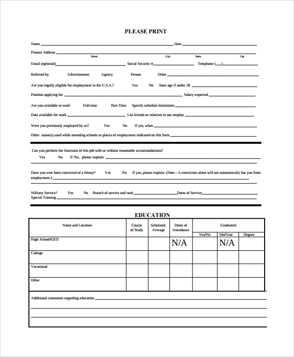 online job application form