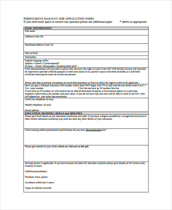 railway job application form