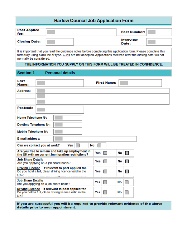 council job application form