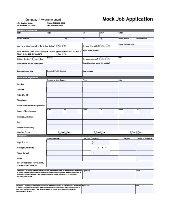 FREE 24 Sample Job Application Forms In PDF MS Word