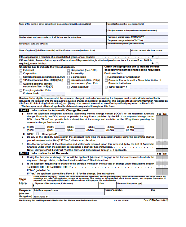 application for change in accounting form
