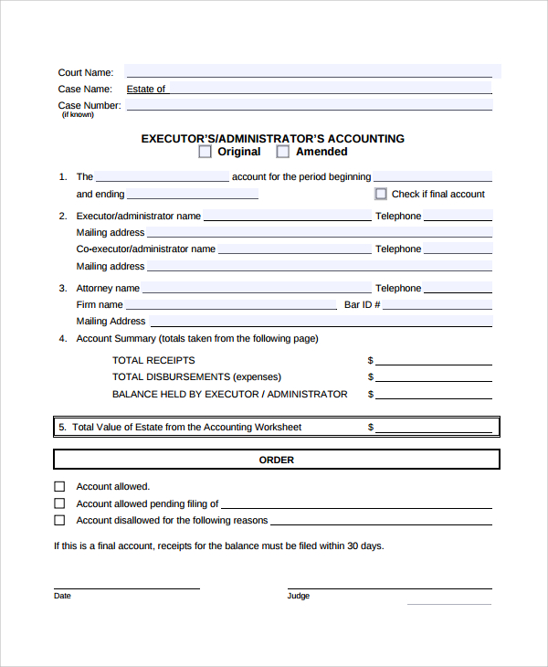 adminstrator accounting form