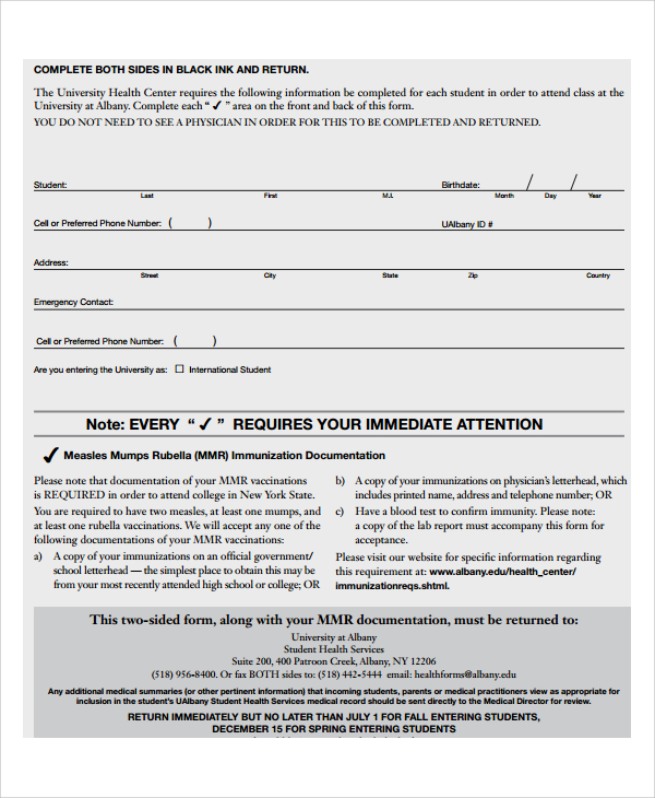 required health form