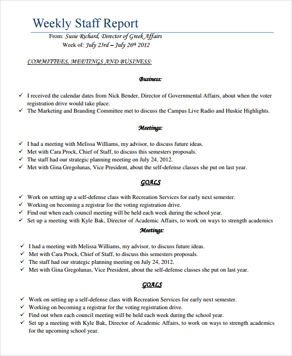 Staff Activity Report Template