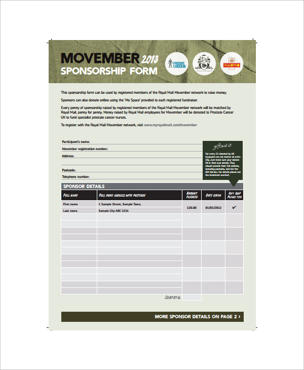 movember sponsorship form