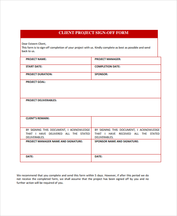 client project sign off form