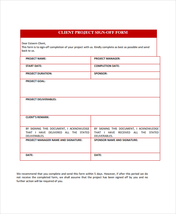 FREE 10+ Sample Sign Off Form Templates in PDF | MS Word