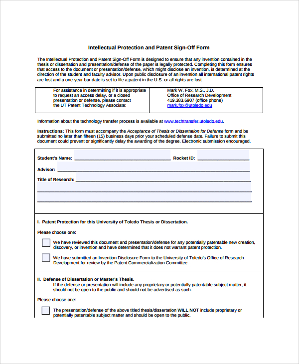 patent sign off form