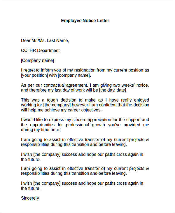 employee notice letter