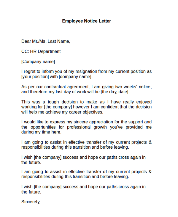 FREE 26+ Sample Notice Letter Templates in PDF MS Word