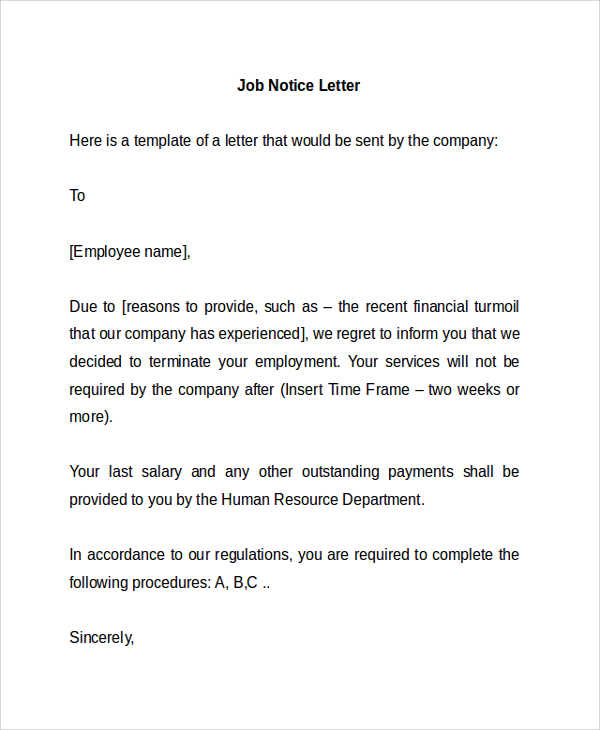 letter of notice to quit job