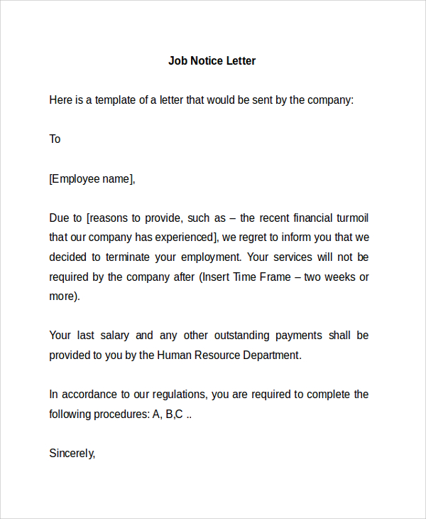 Free 26 Sample Notice Letter Templates In Pdf Ms Word 7170