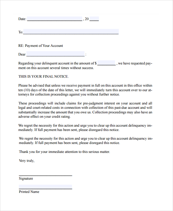 default payment notice template