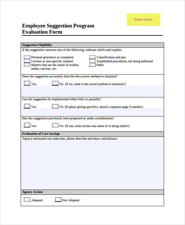 employee suggestion evaluation form