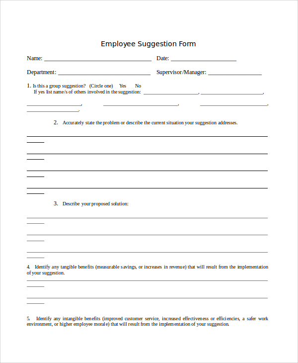 standard employee suggestion form