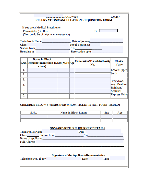 reservation cancellation form