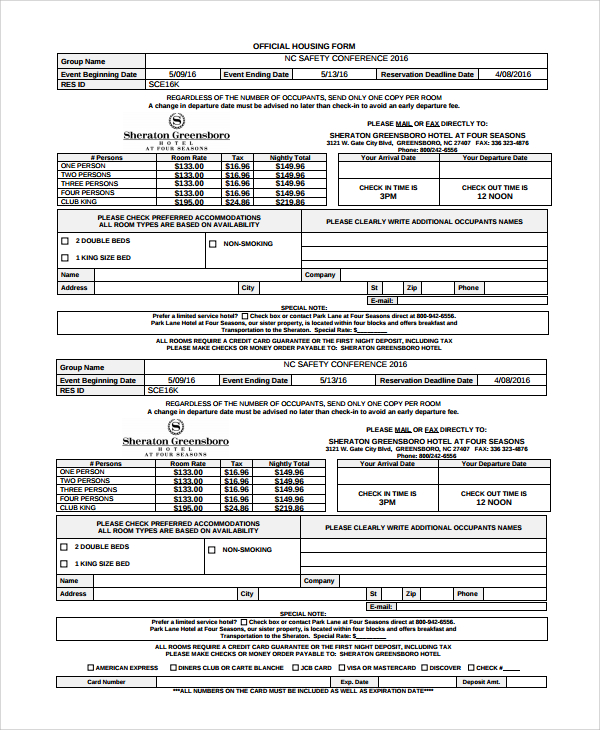 housing reservation form