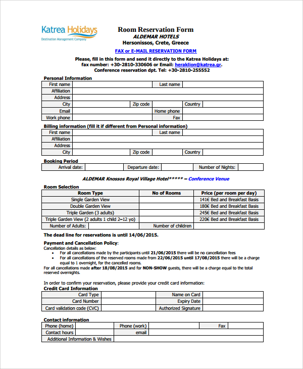 Sample hotel reservation form 10+ free documents in word, pdf.