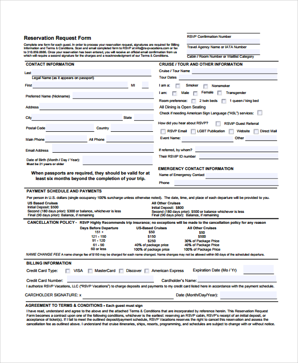 reservation request form