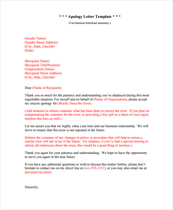 FREE 25 Sample Apology Letter Templates In PDF