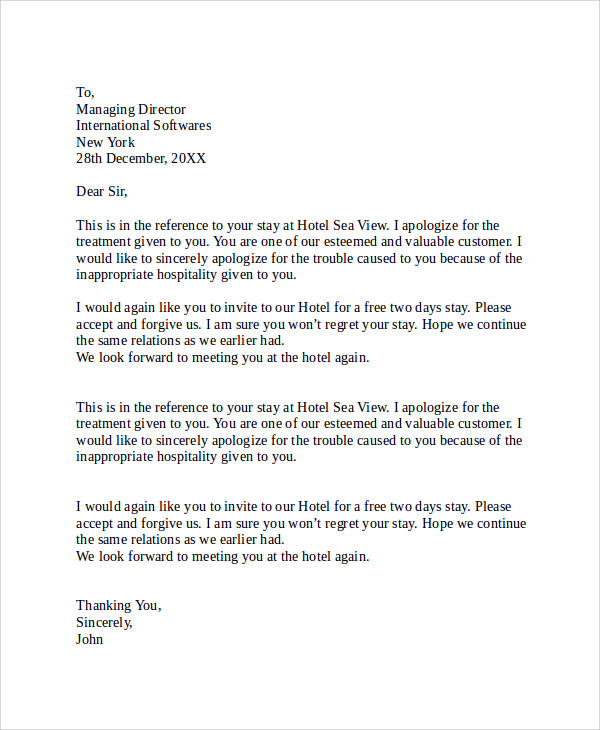 FREE 25+ Sample Apology Letter Templates in PDF | MS Word | Pages ...