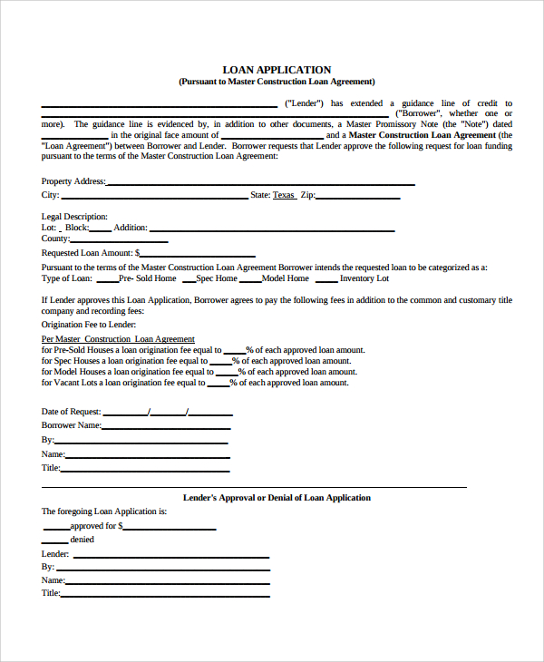 residential construction loan agreement form