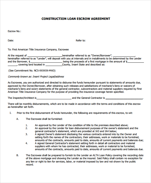 building construction loan agreement