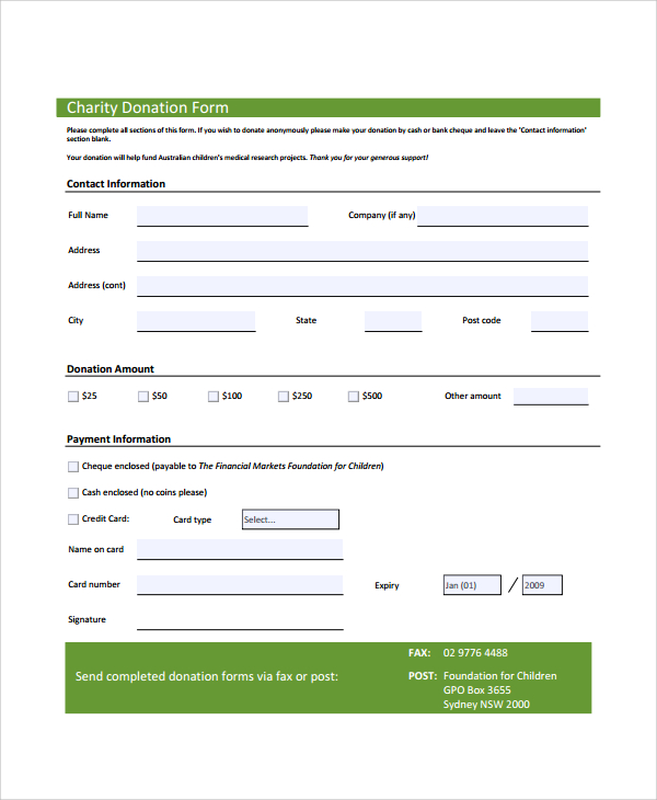 charity donation form 
