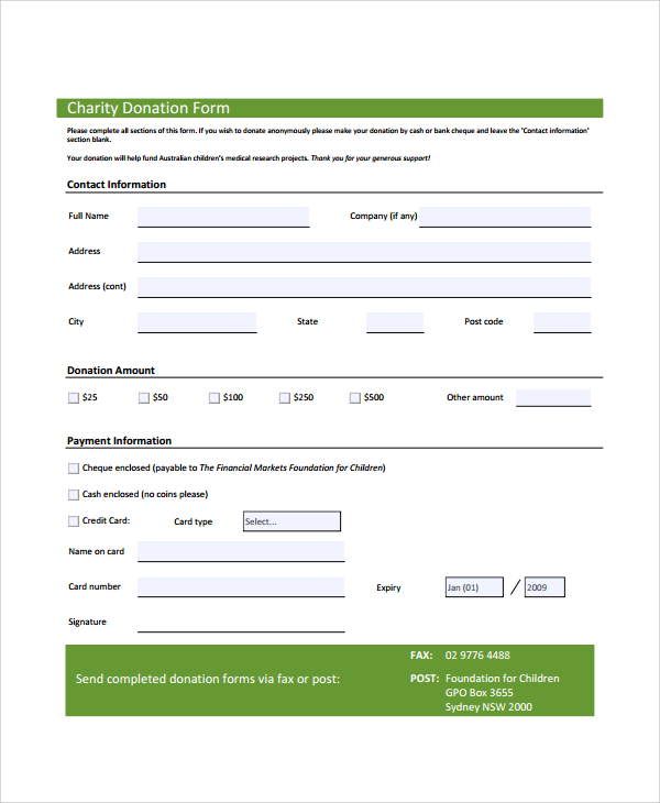 Free Donation Form Template Word