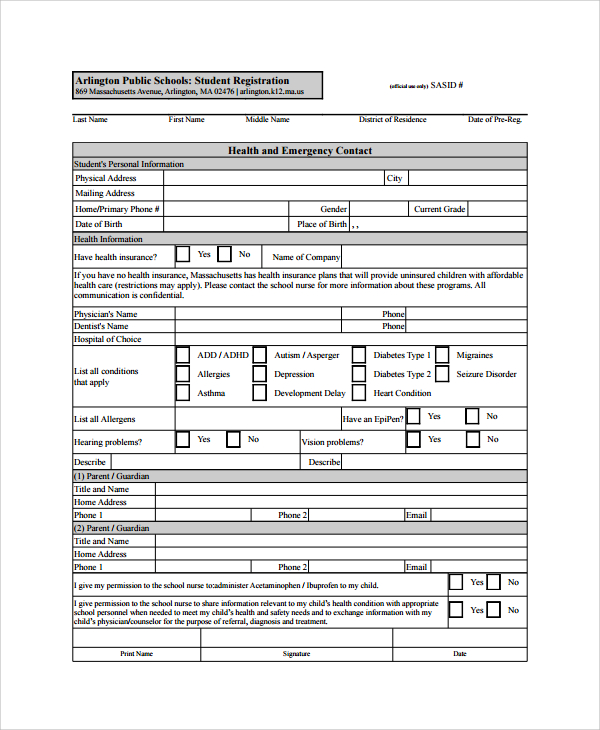 health emergency contact form
