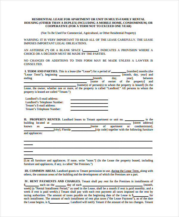 apartment rental agreement