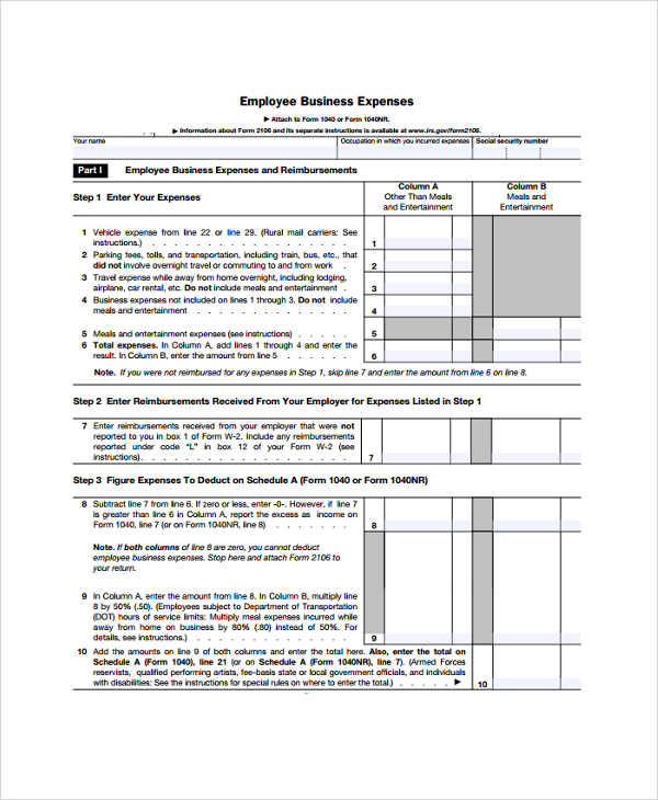 employee business expenses form