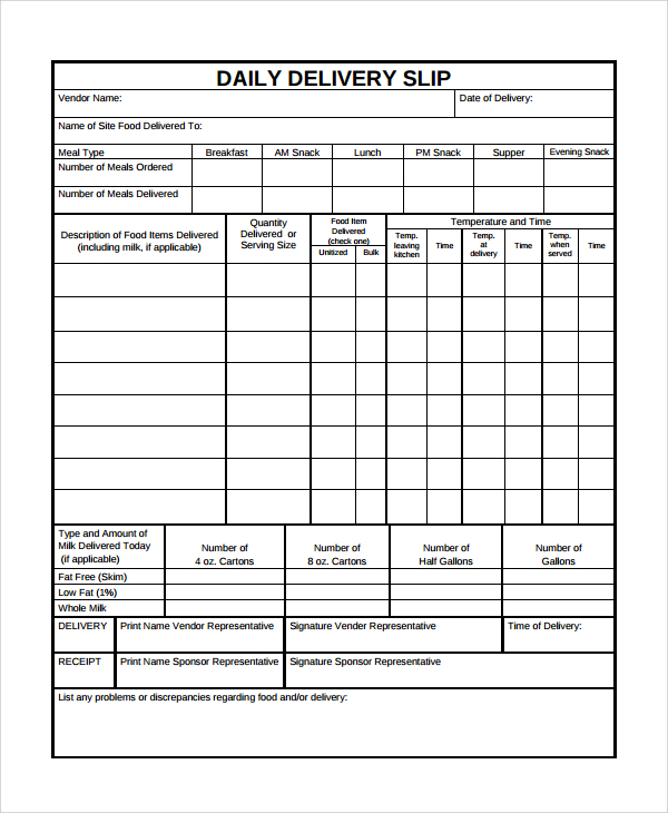 free delivery slip template