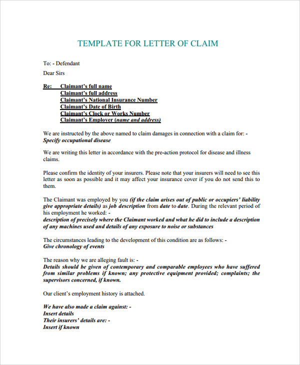 FREE 9 Sample Claims Letter Templates In PDF