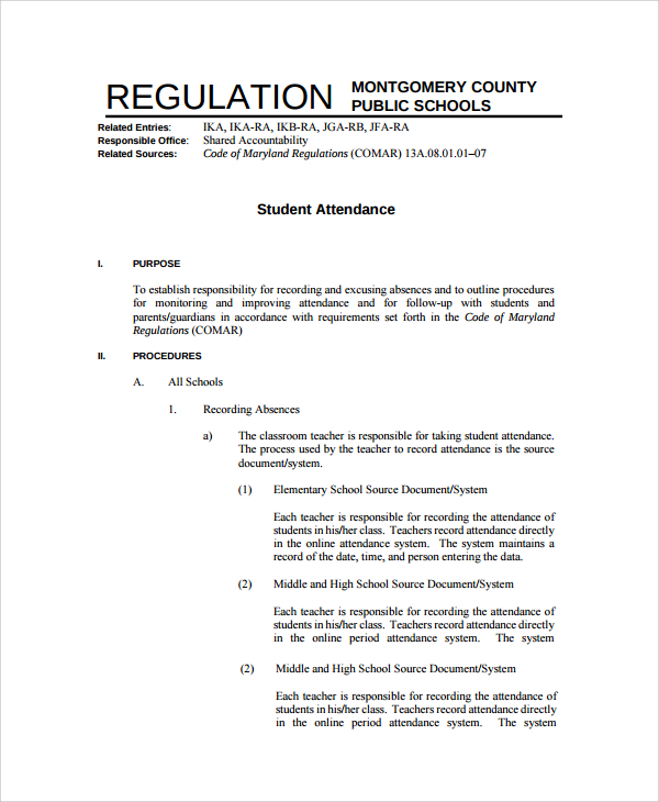 school attendance policy template