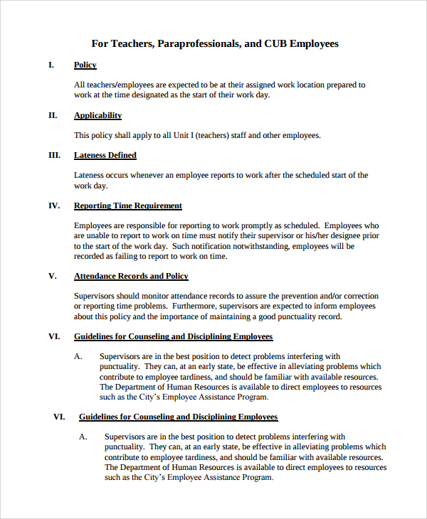 Attendance Policy Examples Format Pdf Examples My XXX Hot Girl