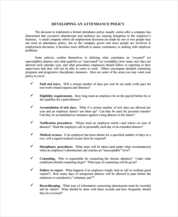 SampleTemplates Employee Attendance Policy Samples SampleTemplates Employee Attendance Policy Samples