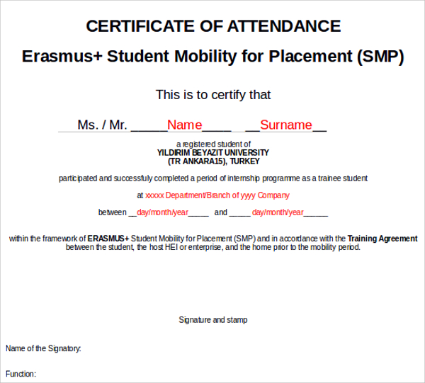 attendance certificate template