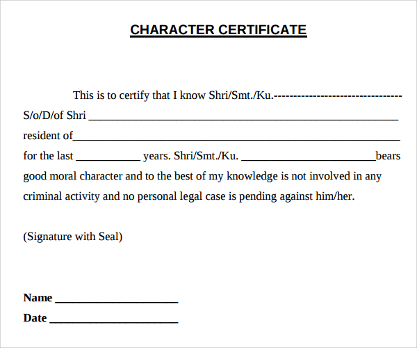 character certificate template