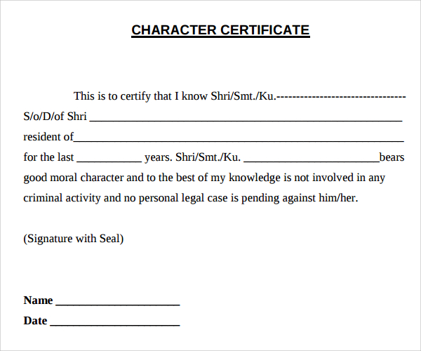 Character Certificate Template