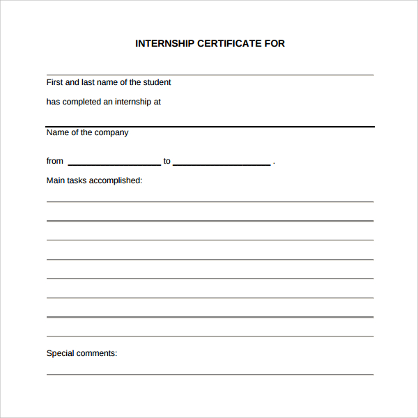 internship certificate template