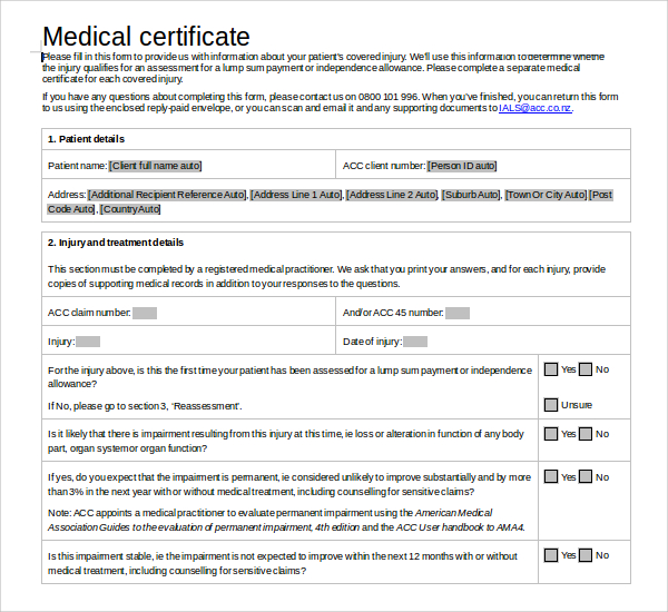 medical certificate template