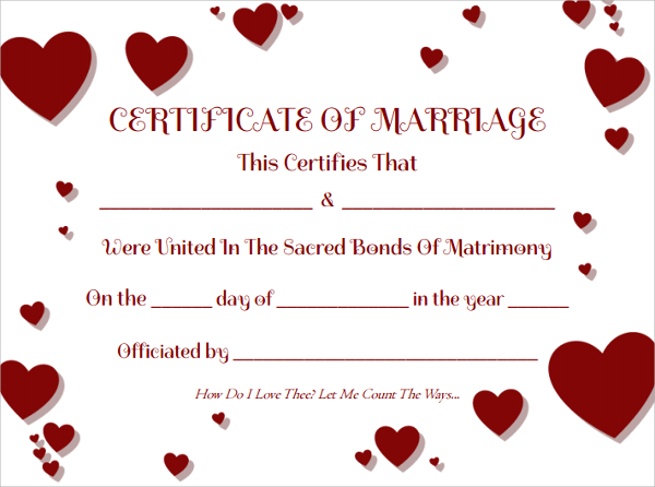 marriage certificate template