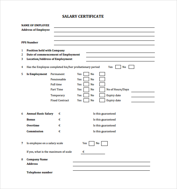 salary certificate template