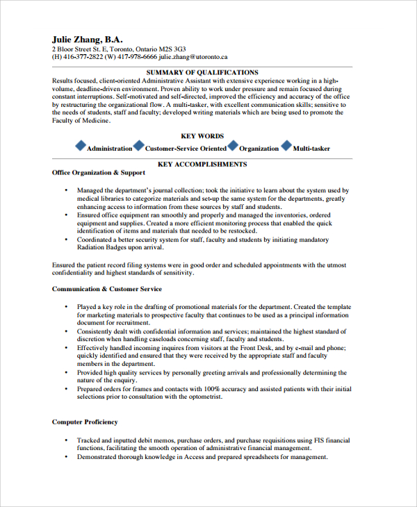 administrative resume template