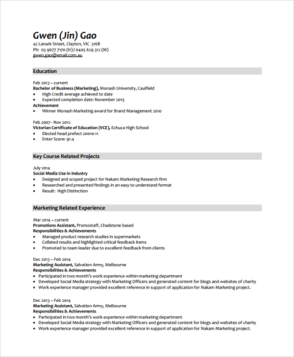 marketing resume template