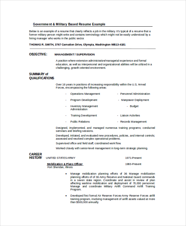 government military resume template