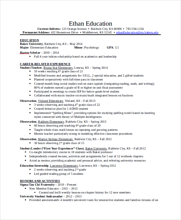 education resume template