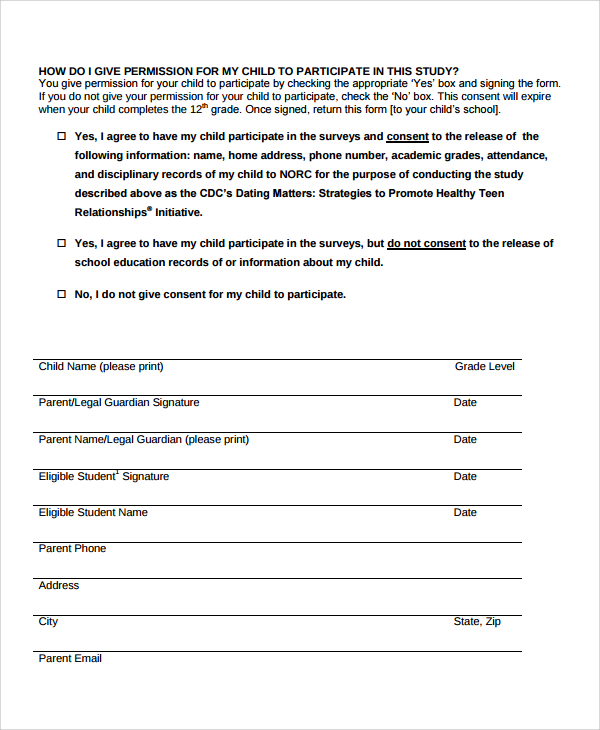 Consent Form For Survey Template