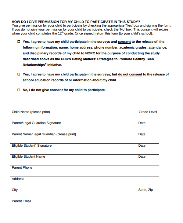 FREE 6 Sample Survey Consent Forms In PDF MS Word